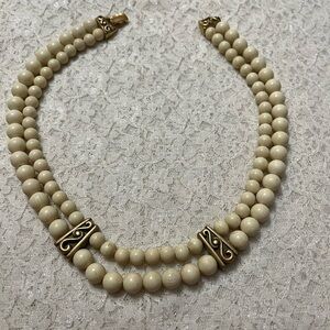 Napier/vintage lucite cream beaded 2 strand necklace, 16”